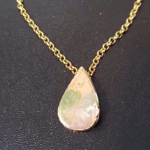 Handmade Gold Tone Necklace Peach and Green Enamel